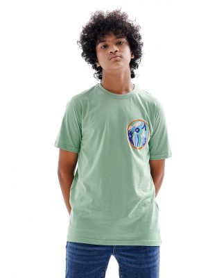 Green T-shirt in Cotton single jersey fabric. Designed with a crew neck, long sleeves and print on the chest.