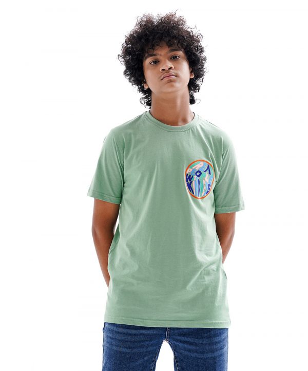 Green T-shirt in Cotton single jersey fabric. Designed with a crew neck, long sleeves and print on the chest.