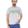 Gray T-Shirt in Cotton single jersey fabric. Designed with a crew neck and short sleeves. contrast green cut and sew detailed at the front.
