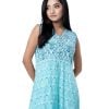 Blue all-over printed sleeveless long Shrug in georgette fabric. Embellished with beautiful buttons and elegant karchupi at the top front. Spliced gather hemline.
