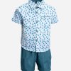 White and Blue Cotton all-over printed shirt pants set in soft cotton fabric. The casual-style shirt is designed with a classic collar and a chest pocket. Paired with a classic short pants with elasticated waistline and side pockets.