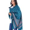Teal Green all-over printed Shawl in Cotton viscose fabric. Embellished with karchupi and fringe trim on both sides.