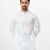 White all-over printed semi-fitted Panjabi in Viscose fabric. Designed with a mandarin collar and hidden button placket. Embellished with karchupi on the chest.
