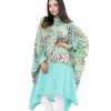 Green all-over printed abaya style Tunic in Georgette fabric. Features a band neck with zipper closure at the front and batwing sleeves. Unlined.