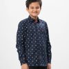 Navy Blue casual shirt in printed Cotton fabric. Designed with a classic collar, long sleeves, and a chest pocket.