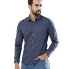 Blue casual Shirt in printed Cotton fabric. Designed with a classic collar and long-sleeved with adjustable buttons at cuffs..