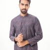Black fitted Panjabi in Jacquard Cotton fabric. Designed with a mandarin collar and matching metal button on the placket.