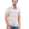 Gray casual shirt in printed Cotton fabric. Designed with a Classic collar and short sleeves.