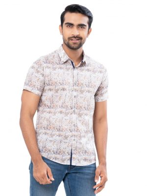 Gray casual shirt in printed Cotton fabric. Designed with a Classic collar and short sleeves.