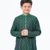 Green Panjabi in Jacquard Cotton fabric. Metal button fastening on the chest.