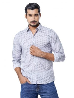 Gray casual shirt in printed Cotton fabric. Designed with a classic collar and long sleeves with adjustable buttons at the cuffs. Slim fit.