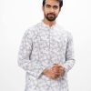 White all-over printed fitted Panjabi in slab Cotton fabric. Designed with a mandarin collar and hidden button placket.