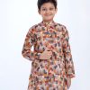 Multi-color Panjabi in printed Cotton fabric. Matching metal button opening on the chest.