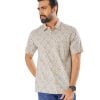 Beige all-over printed comfort shirt in slab Cotton fabric. Designed with a classic collar and short sleeves.