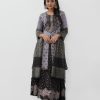 Exclusive gown and kameez set from Nargisus by Le Reve. Gray quarter sleeved crepe kameez; embellished with gorgeous karchupi. Sleevless crepe flared gown with muslin dupatta.