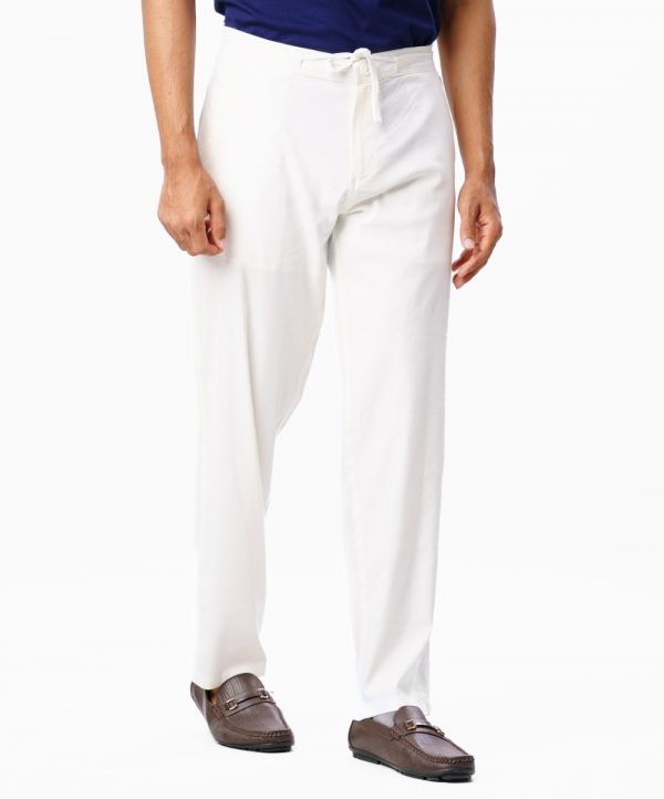 White Premium Pant Pajamas in premium-quality soft Cotton fabric. Five pockets, button fastening with adjustable drawstring on the front & zipper fly.