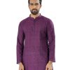 Purple semi-fitted Panjabi in printed Cotton fabric. Designed with a mandarin collar and hidden button placket.