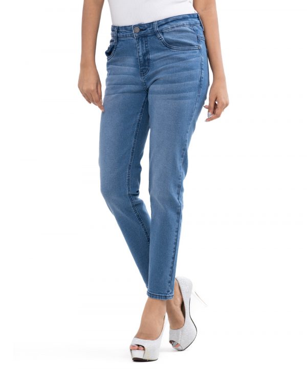 Blue ankle-length Jeans in Denim fabric. Five pockets, button fastening on the front & zipper fly. Narrow fit.