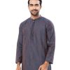 Blue semi-fitted Panjabi in Jacquard Cotton fabric. Designed with a mandarin collar and matching metal buttons on the placket.