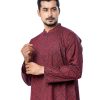 Maroon semi-fitted Panjabi in printed Cotton fabric. Designed with a mandarin collar and hidden button placket.