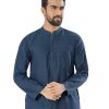 Teal semi-fitted Panjabi in Jacquard Cotton fabric. Designed with a mandarin collar and hidden button placket.