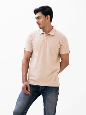 Brown Polo Shirt in Cotton pique fabric. Designed with printed strips on classic collar and short sleeves.