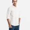 Men's stripe-printed long-sleeved casual shirt in cotton fabric. Classic collar, full sleeves and a chest pocket.