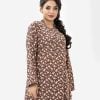 Women's A-line long tunic in floral printed georgette fabric. Stand collar, full sleeves.
