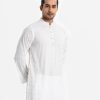 Men's semi fitted panjabi in cotton fabric. Line stitching at mandarin collar and placket. Inseam pockets. All over printed.