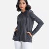 Women's winter Jacket in stitch knit fabric. Full sleeves, drawstring hood, zipper at front, and side pockets.