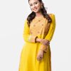 women's printed straight kameez in silk-viscose fabric. Round neck, full-sleeved. High low hem and karchupi at the front.