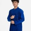 Men's slim-fitted premium panjabi in cotton fabric. Mandarin collar, inseam pockets and embroidery at the front.