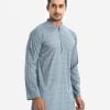 All over printed semi fitted panjabi in cotton fabric. Mandarin collar, full sleeves and inseam pockets.