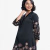 Exclusive kameez from Nargisus by Le Reve in zoom fabric. V-neck, full-sleeves. Floral print detail with heavy karchupi at front hemline and sleeves.