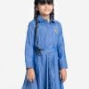 Kids A-line frock in chambray fabric. classic collar, long-sleeved. Button fasting and line stitching at the front. Adjustable belt
