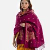 Floral printed shawl in cotton viscose blended fabric. Comes with karchupi work and fringe trim at the border.