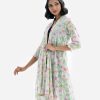 Women's floral printed long shrug in Georgette fabric. Open front with shawl collar, full sleeves with frill trim hem.