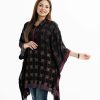 Women's printed abaya-style kaftan in viscose fabric. Classic collar, embroidery at front and lace attach at hemline.