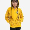 Kids girl printed long-sleeve hoodie in french terry, Zipper opening at the front. two pockets with frill trims.