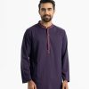 Men's premium panjabi in Jacquard fabric. Karchupi at mandarin collar with hidden buttons placket.
