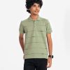 Teen boy's stripe printed polo shirt in stretched cotton knit fabric. Classic collar, short sleeves and a straight-cut hem.