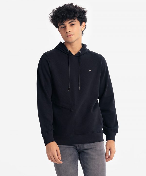 Black Cotton Hoodie Sweat Shirt