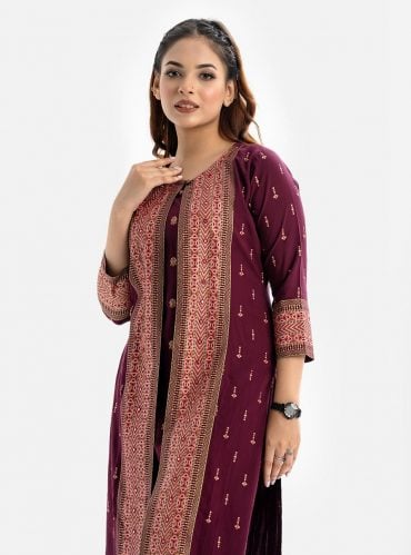 Maroon Viscose Shrug Style Kameez