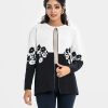 Women's floral pattarn single button open front sweater in viscose knit fabric. Round neck, full sleeves.
