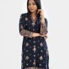Women's ethnic printed straight kameez in viscose fabric. V-neck, full sleeves. Karchupi at sleeves cuff and front hemline.