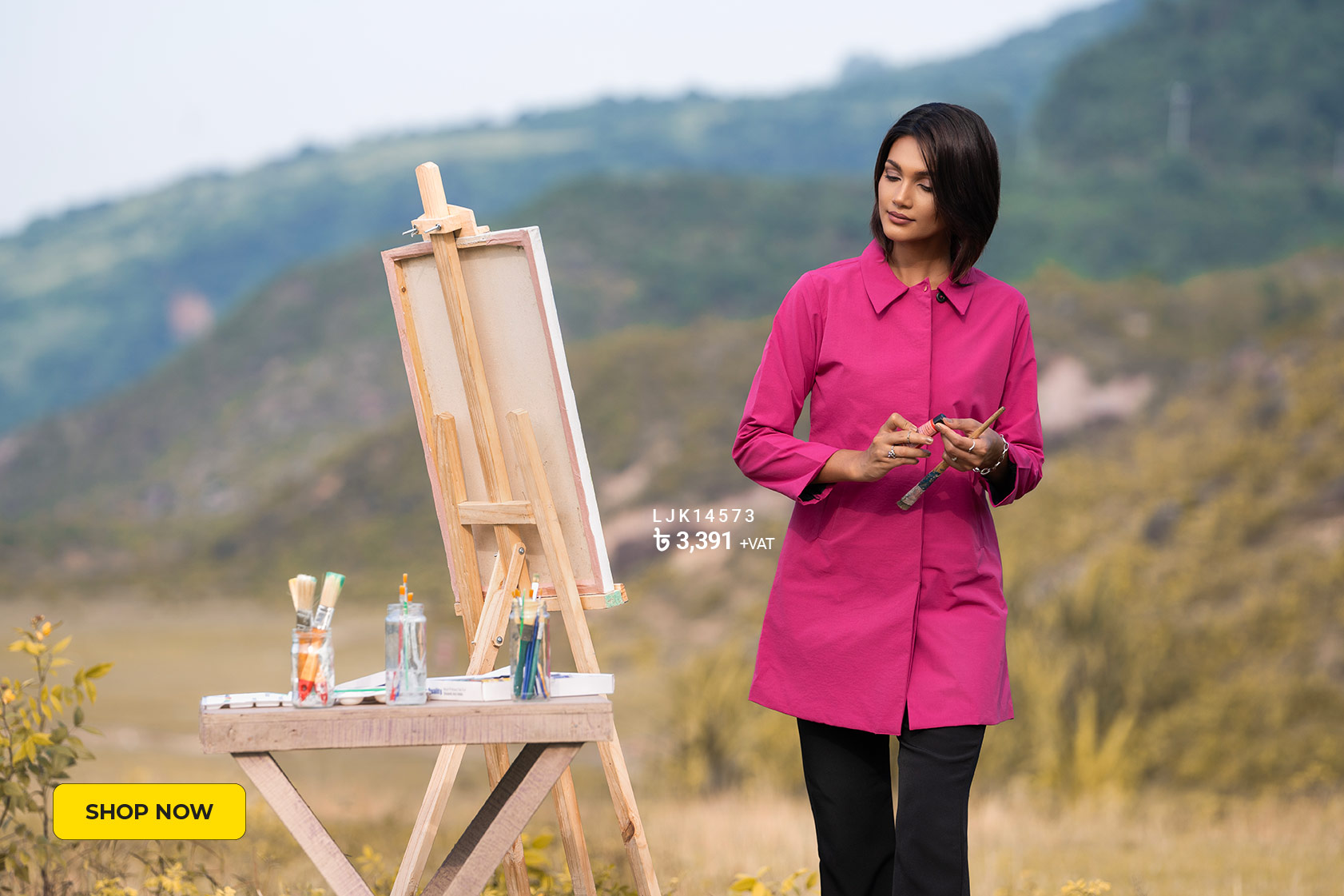 Bright Pink Blended Concealed Button Down Coat