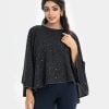 Women's floral printed abaya style cape in georgette fabric. Round neck with karchupi at the front and high low hem.