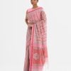 All-over printed Saree in Cotton fabric. Embellished with mirror karchupi, and fringe trim at the border of Aanchal.
