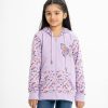 Kid girls long-sleeve hoodie in French terry fabric. Zipper opening at the front, adjustable drawstring at hood. Butterfly and floral print detail at the front with kangaroo pockets.