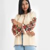 Women's printed jacket from Nargisus by Le Reve. The jacket is in interlock fabric. Stand collar, long-sleeved with floral print. One button fastening.